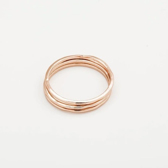 Gorjana 18k Rose Gold Plated Brass Hammered G Ring Set of 3 Minimalist Girlcore - Picture 3 of 4